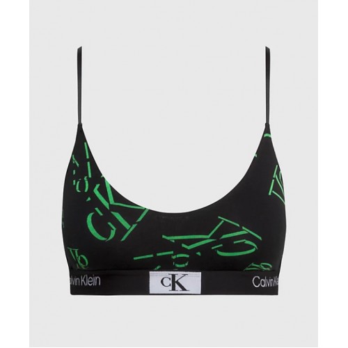 Calvin Klein γυναικείο μπουστάκι σε μαύρο χρώμα με πράσινα γράμματα 000QF216E-GNG