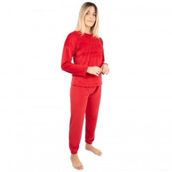 Calzedoro γυναικεία πυτζάμα βελουτέ σε κόκκινο χρώμα με ανάγλυφα γράμματα,κανονική γραμμή,100%polyester 005-VELVET