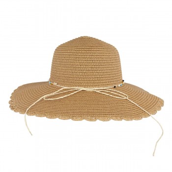 Calzedoro καπέλο ψάθινο σε καφέ χρώμα με χάντρες 2005-HAT