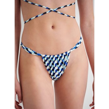 Blu4u γυναικείο μαγιό bottom brazil με σχέδια σε μπλε αποχρώσεις με κορδονάκι στο πλαι,κανονική γραμμή,100%polyester23365055-04