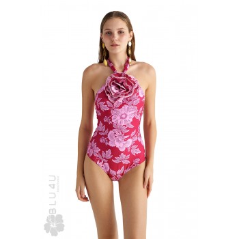 Blu4u γυναικείο μαγιό ολόσωμο σε ροζ floral σχέδιο και διάκοσμο λουλούδι στο μπροστινό. Γραμμή σλιπ στο πίσω μέρος. 24358329-22 Blu4u γυναικείο μαγιό ολόσωμο σε ροζ floral σχέδιο και διάκοσμο λουλούδι στο μπροστινό. Γραμμή σλιπ στο πίσω μέρος. 24358329-22