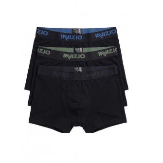 Inizio ανδρικά βαμβακερά boxers (3packs), σε μαύρο χρώμα με διαφορεικό χρώμα στο λάστιχο, στενή γραμμή, 95%cotton 5%elastane 44560-ΑΝΘΡΑΚΙ-ΧΑΚΙ-ΤΖΙΝ