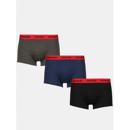 Hugo ανδρικά 3pack boxers βαμβακερά σε τρία χρώματα (μαύρο, μπλε, χακί) με κόκκινο λάστιχο 50469766-031
