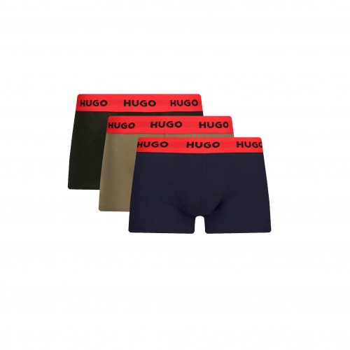 Hugo ανδρικά 3pack boxers βαμβακερά σε τρία διαφορετικά χρώματα με κόκκινο λάστιχο 50469766-417