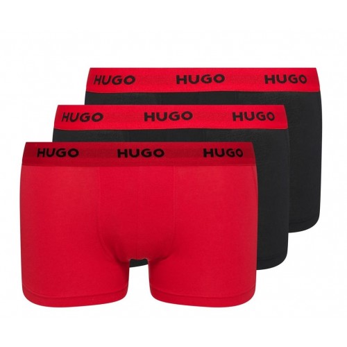 Hugo ανδρικά 3pack boxers βαμβακερά σε μαύρο και κόκκινο χρώμα με κόκκινο λάστιχο 50469766-990