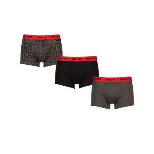 Hugo ανδρικά 3pack boxers βαμβακερά σε μαύρο και χακί χρώμα με κόκκινο λάστιχο 50480170-023