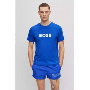 Boss ανδρικό βαμβακερό crew neck t-shirt σε μπλε χρώμα με λευκά γράμματα 50491706-433