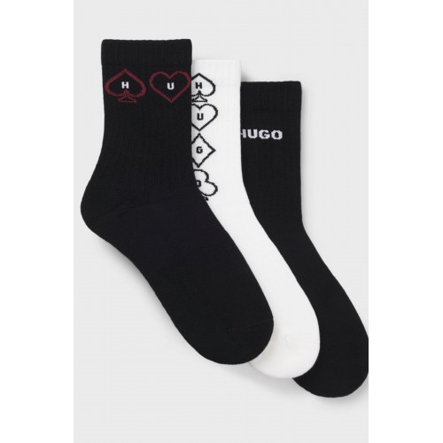 Hugo ανδρικές κάλτσες 3pack σε λευκό και μαύρο χρώμα σε τρία διαφορετικά σχέδια 50569351-960