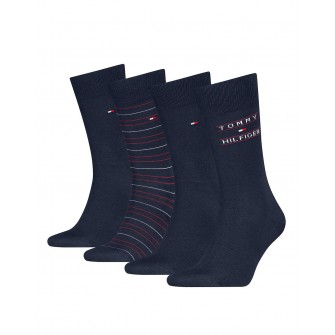 Tommy Hilfiger ανδρικές βαμβακερές κάλτσες 4pack σε σκ.μπλε χρώμα με 4 διαφορετικά σχέδια (συσκευασία δώρου) 701241158-001