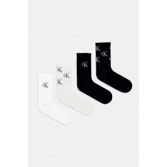 Calvin Klein γυναικείες κάλτσες (4pack) βαμβακερές ψηλές, σε μαύρο και λευκό χρώμα με lurex σχέδιο στο λογότυπο (συσκευασία δώρου) 701241212-001
