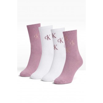 Calvin Klein γυναικείες κάλτσες (4pack) βαμβακερές ψηλές, σε ροζ και λευκό χρώμα με lurex σχέδιο στο λογότυπο (συσκευασία δώρου) 701241212-002