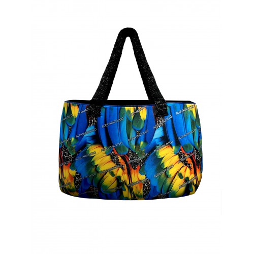 Acquadicocco γυναικεία τσάντα θαλάσσης πολύχρωμη με σχέδιο και ψάθινο μαύρο χερούλι  AQ30424-02