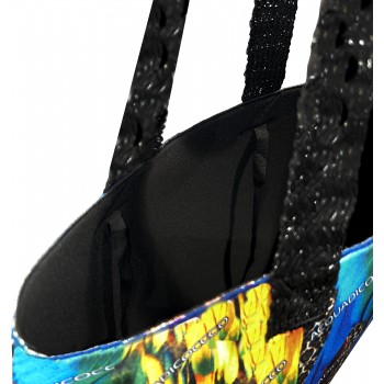 Acquadicocco γυναικεία τσάντα θαλάσσης πολύχρωμη με σχέδιο και ψάθινο μαύρο χερούλι  AQ30424-02