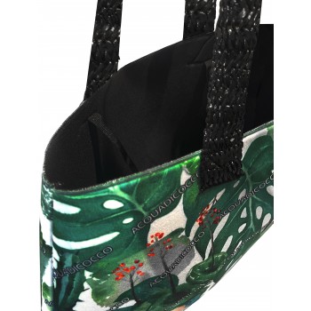 Acquadicocco γυναικεία τσάντα θαλάσσης σε πράσινο χρώμα με σχέδιο και ψάθινο μαύρο χερούλι  AQ30424-03