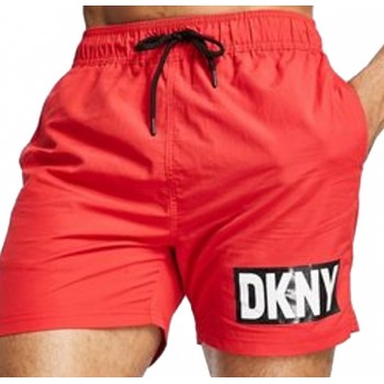 DKNY ανδρικό μαγιό μεσαίου μήκους σε κόκκινο χρώμα με το λογότυπο της εταιρίας L5_6036_DKY-RED