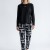 DKNY γυναικεία βαμβακερή πυτζάμα (homewear) σε μαύρο και λευκό χρώμα, άνετη γραμμή, 57%cotton,38%viscose,5%elastane YI80129-002
