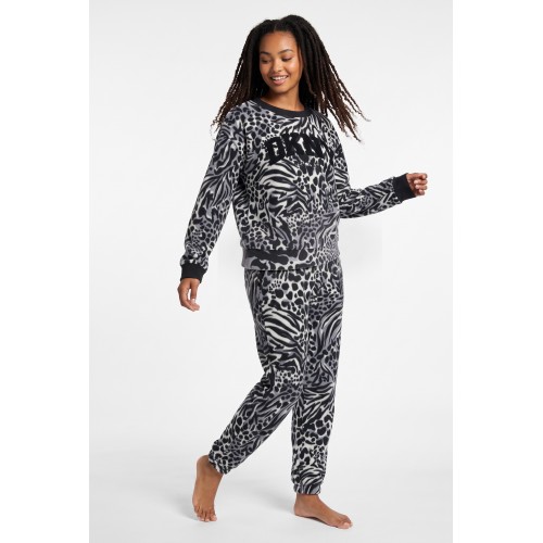 DKNY γυναικεία φλις πυτζάμα (homewear) με animal σχέδιο, άνετη γραμμή, 94%polyester, 6%elastane YI80130-045