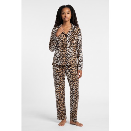 DKNY γυναικείο σετ πυτζάμα leopard με κουμπιά στο επάνω μέρος, άνετη γραμμή, 98%polyester,2%elastane YI80135-209