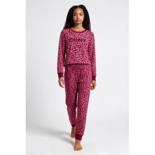 DKNY γυναικεία βαμβακερή πυτζάμα (homewear) σε μπορντώ και ροζ χρώμα, άνετη γραμμή, 58%cotton,37%viscose,5%elastane YI80140F-677
